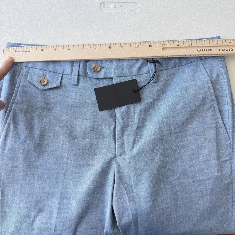 Bonobos Dress Pants Men 32x27 Blue Slim Fit Chambray Stretch Cotton Suit Trouser